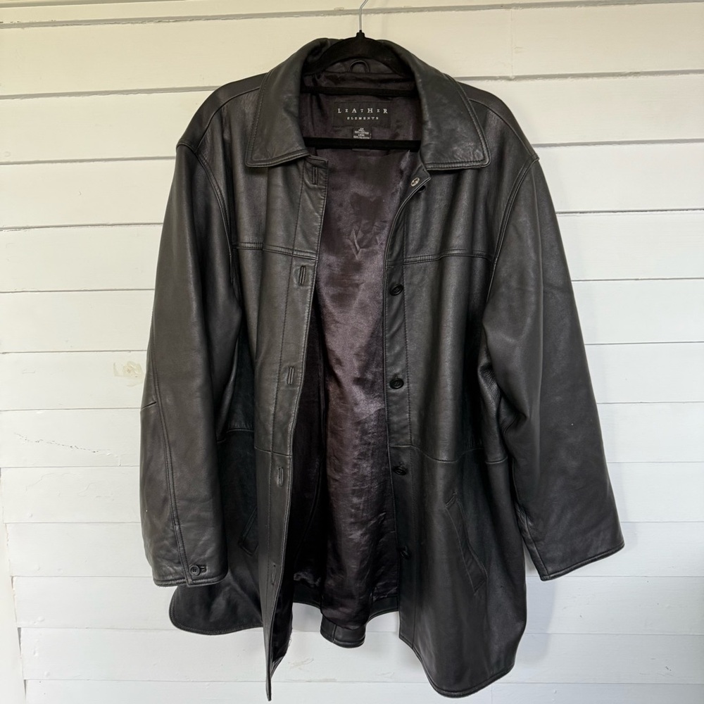 Vintage Black Leather Elements Button Front Jacket - image 2